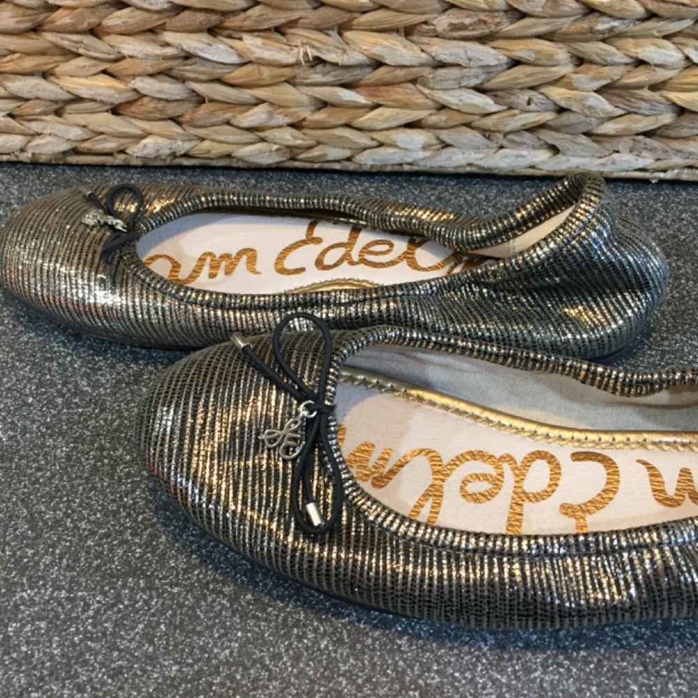 Sam Edelman Metallic Flats with Black Bow - Picture 7 of 11